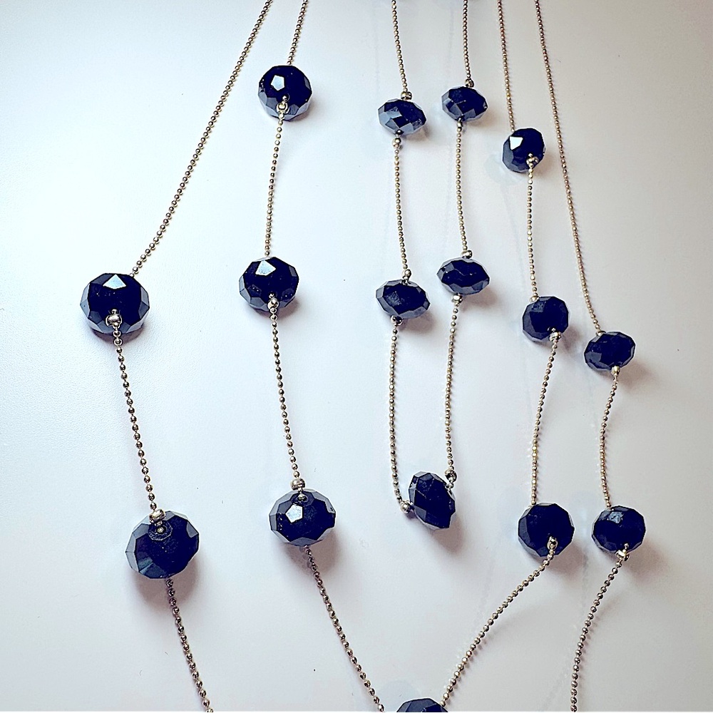 Set Of 2 New Multi Chain Necklaces; Gold W Clear Beads & Gold W Sapphire Gems - Picture 11 of 11